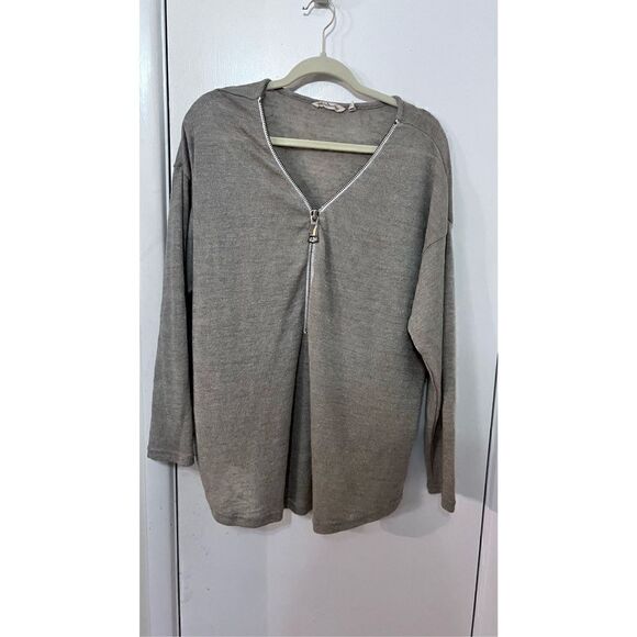 SOFT SURROUNDINGS BEIGE 3/4 ZIP PULLOVER THIN KNIT TOP WOMENS SZ 2XL - Picture 3 of 9